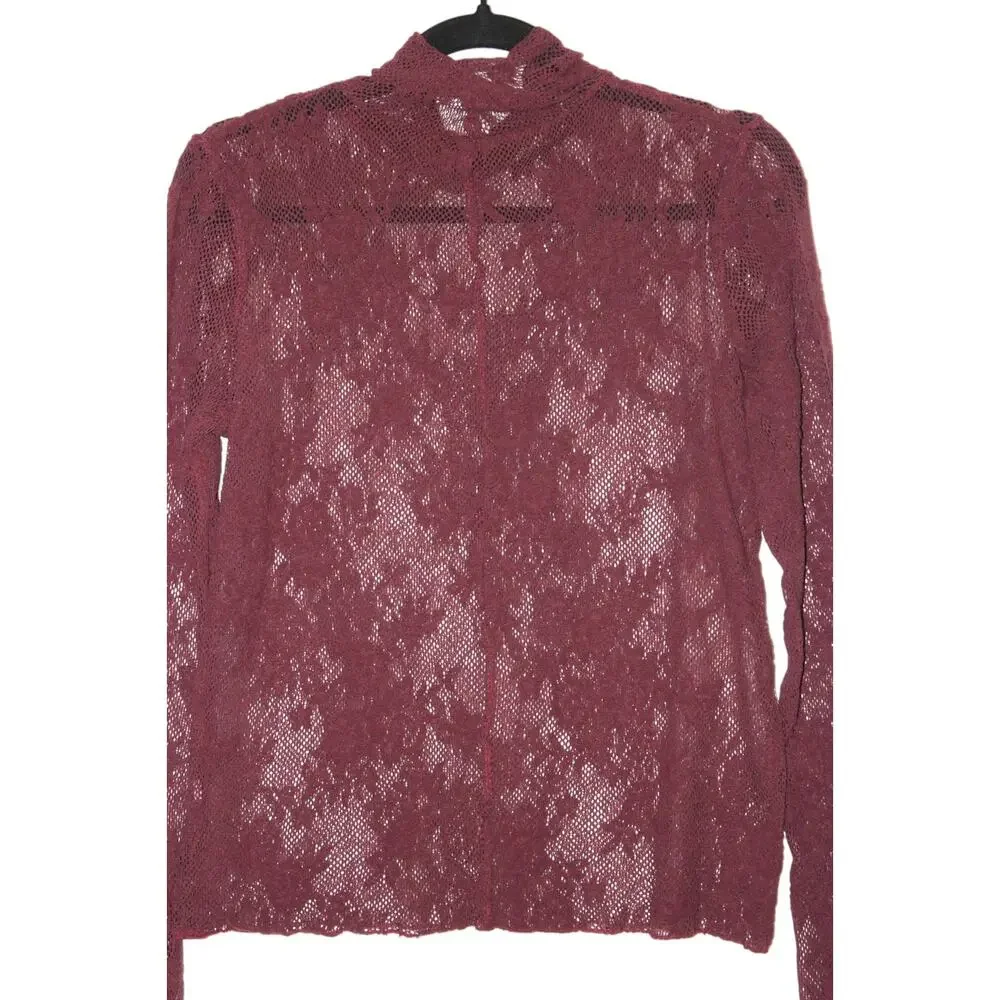 Free People Long Sleeve Dark Red Lace Layering Top Size Large